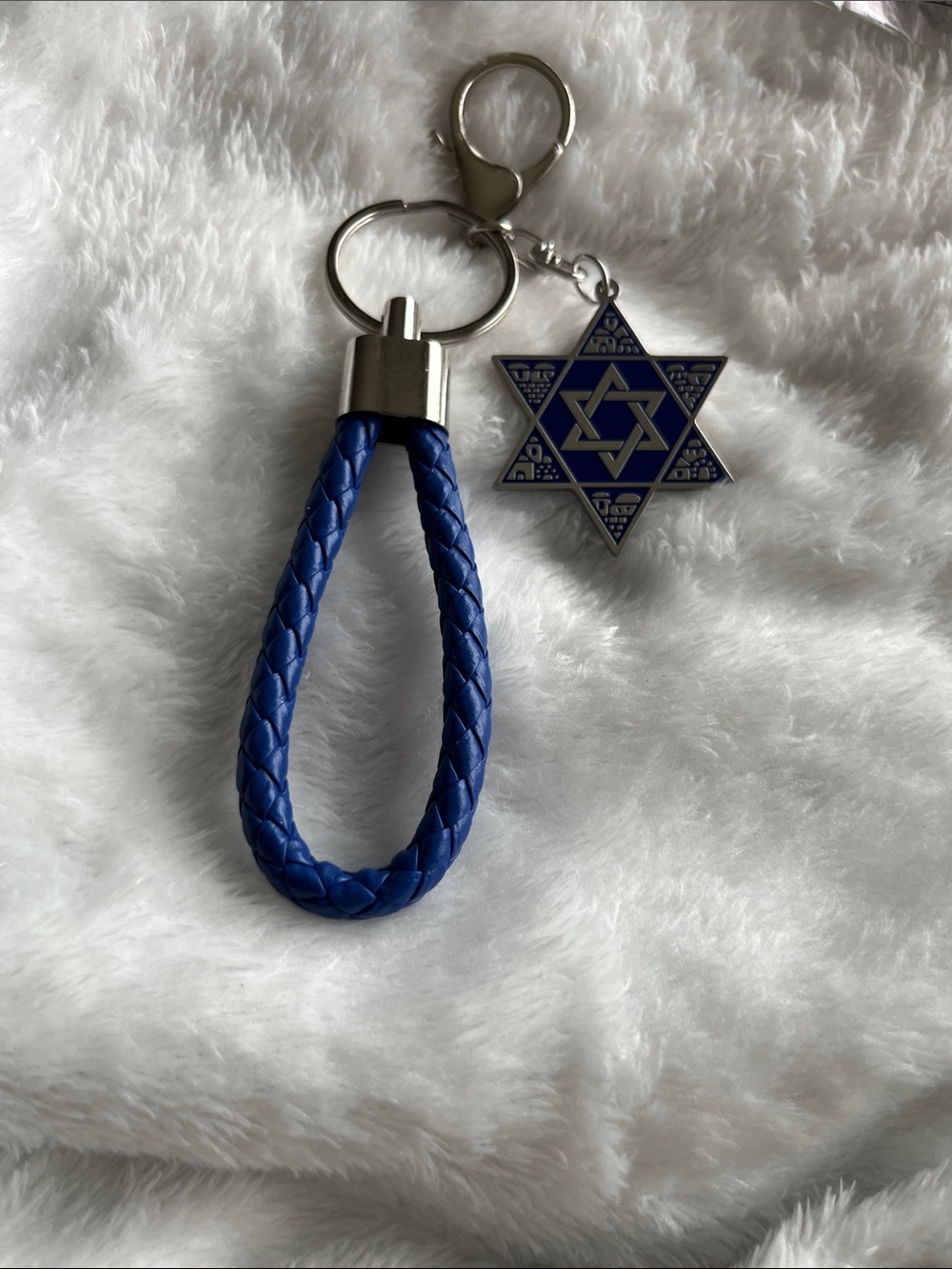 Blue Braided Loop Bag Charm / Keychain with Star of David Charm